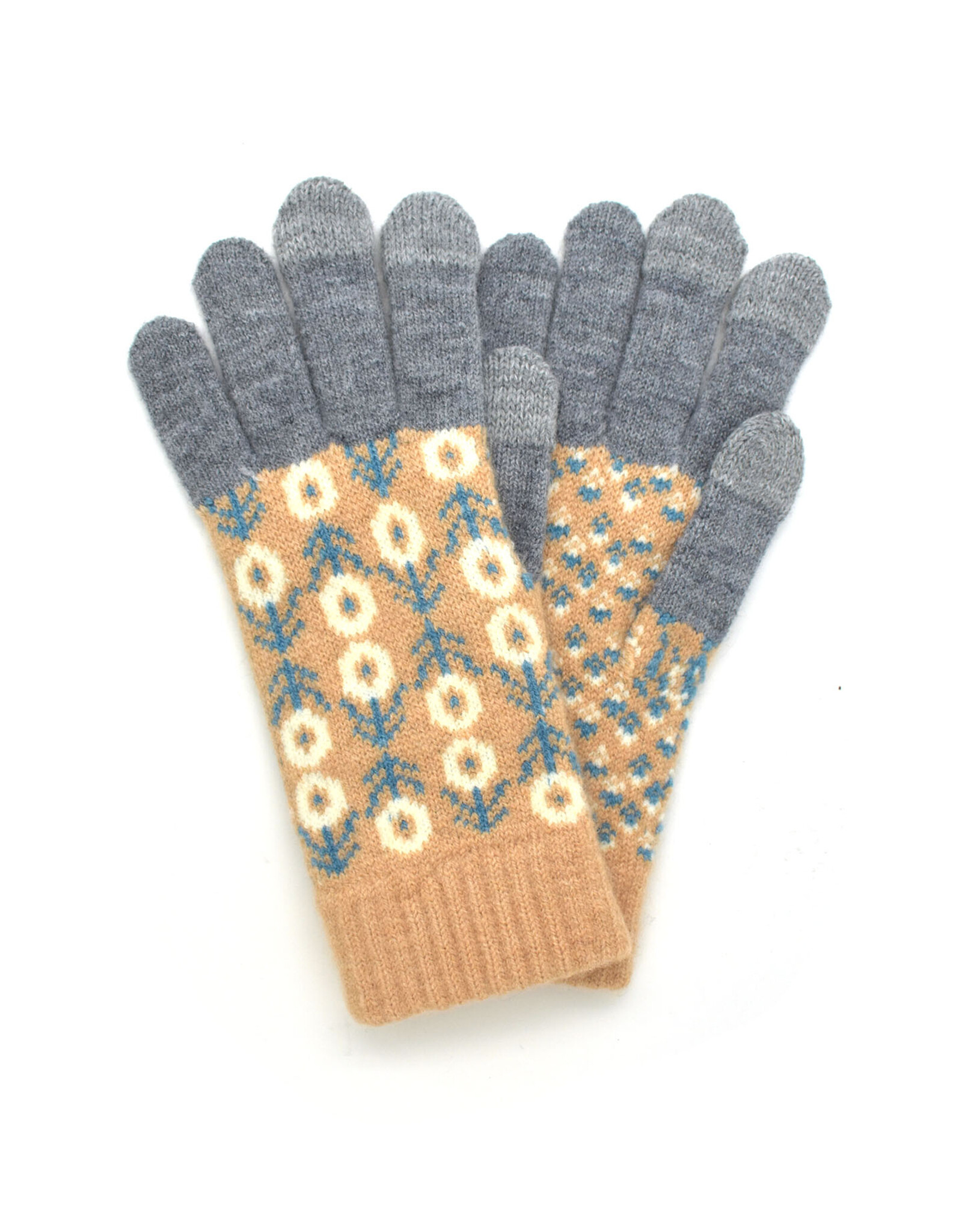 Jacquard Touchscreen Gloves - Daisies (Peach/Grey)