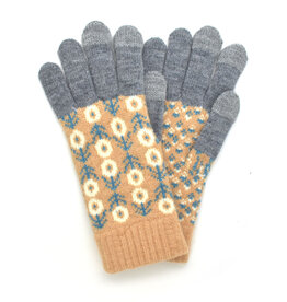 Jacquard Touchscreen Gloves - Daisies (Peach/Grey)