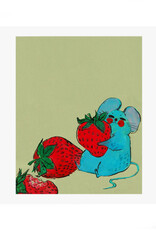 Blue Mouse and Strawberries Print