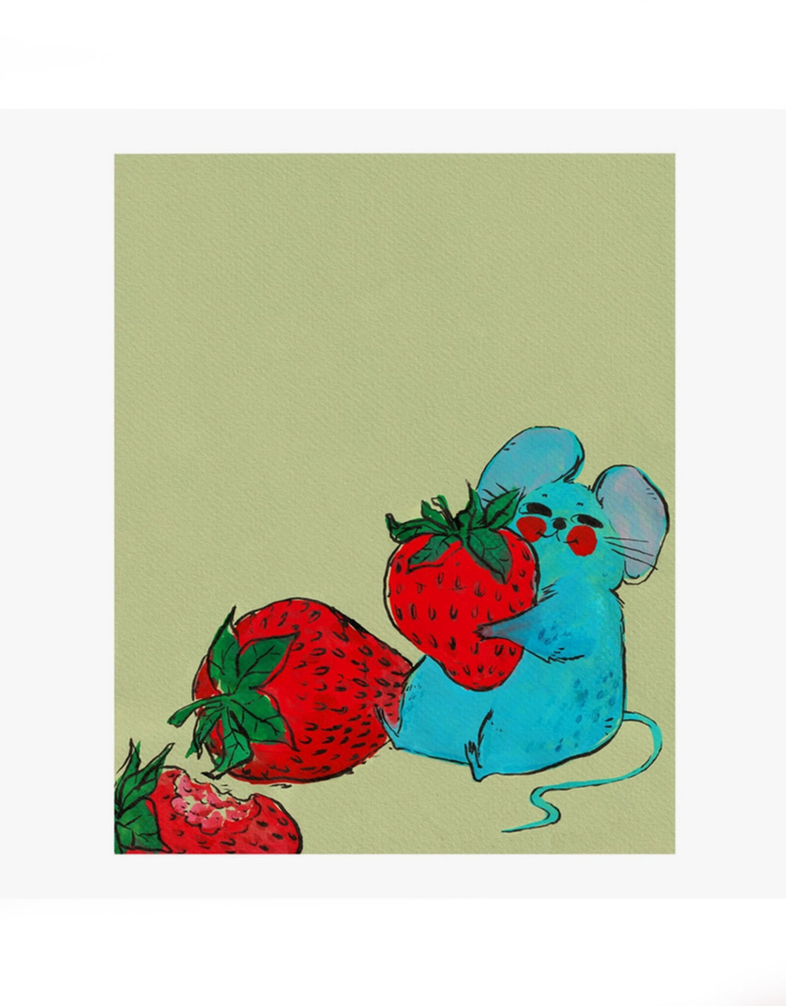 Blue Mouse and Strawberries Print