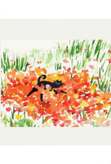 Black Cat Rolling in the Leaves Print