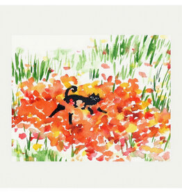 Black Cat Rolling in the Leaves Print