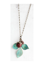 Verdigris Patina Branch Necklace - Cranberry Red *