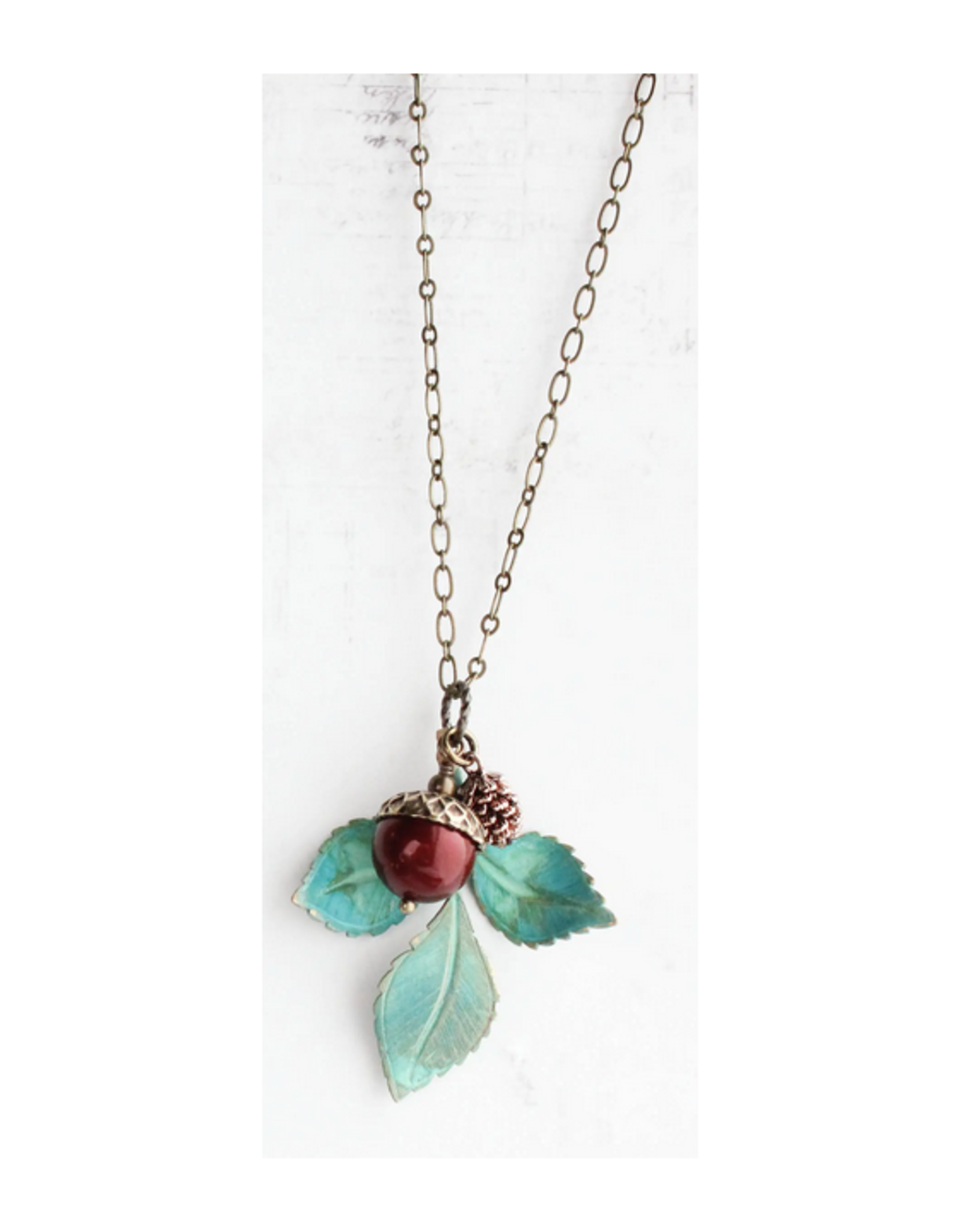 Verdigris Patina Branch Necklace - Cranberry Red *