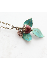 Verdigris Patina Branch Necklace - Cranberry Red *