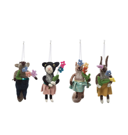 Felt Animal with Flowers Ornament (Assorted)