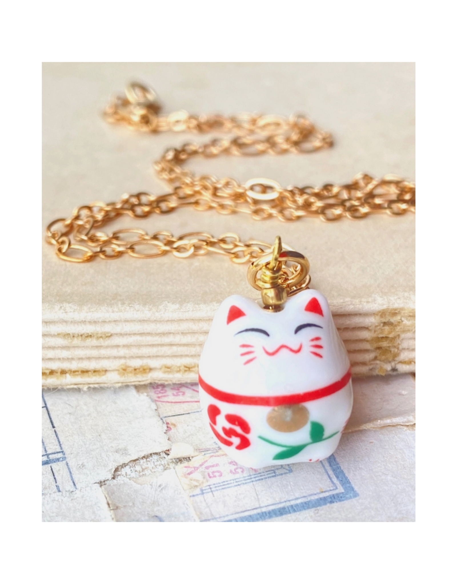 Red Lucky Cat Porcelain Necklace