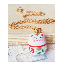 Red Lucky Cat Porcelain Necklace