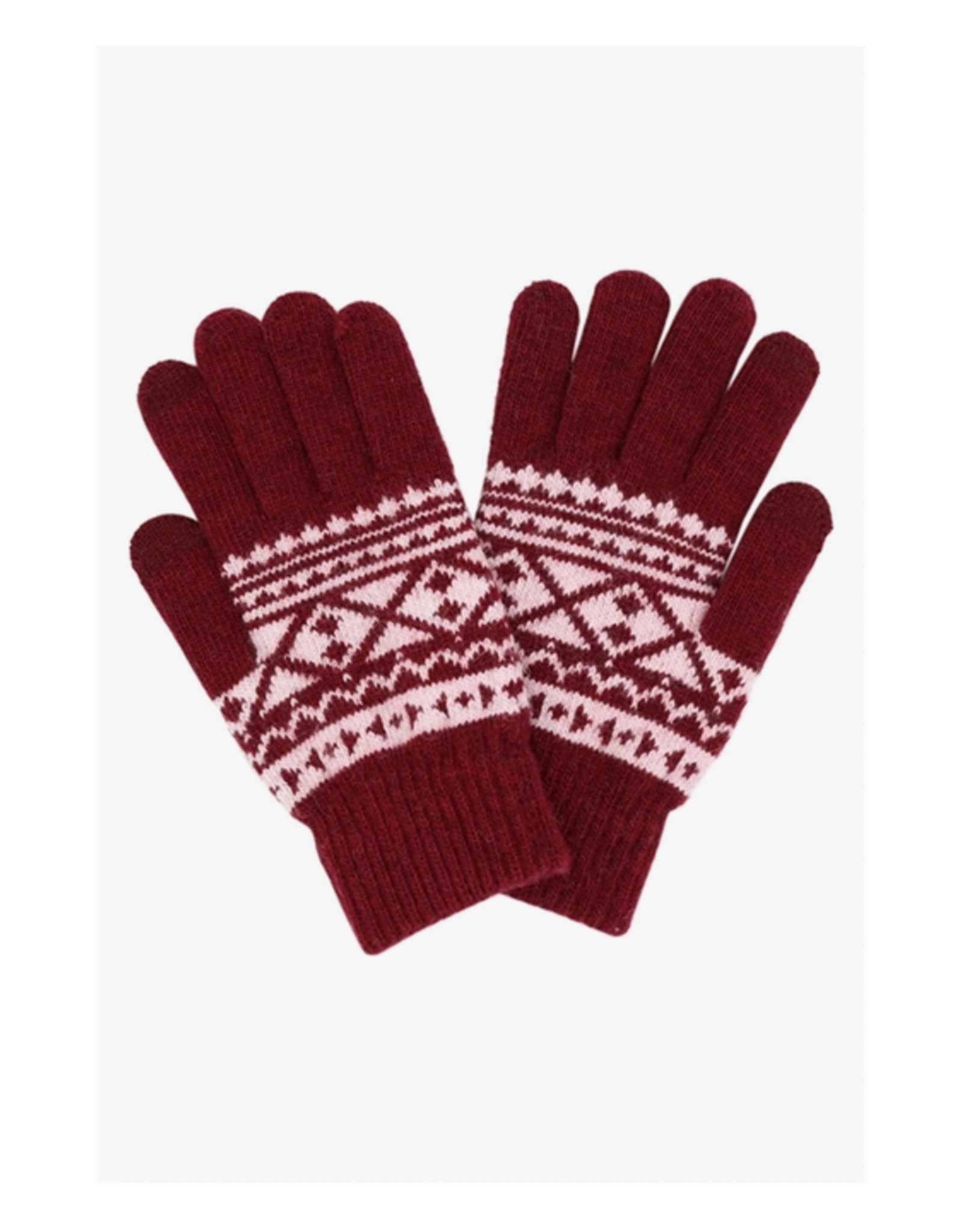 Knit Aztec Smart Gloves - Burgundy