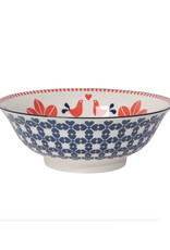 Red Navy Bird Stamped Bowl - 8 inch