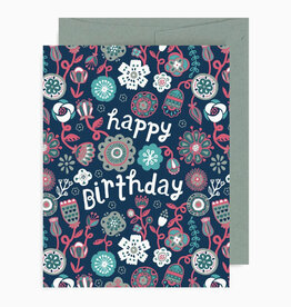 Happy Birthday Flower Pattern Greeting Card