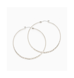 1.5" Hammered Hoop Earrings - Silver