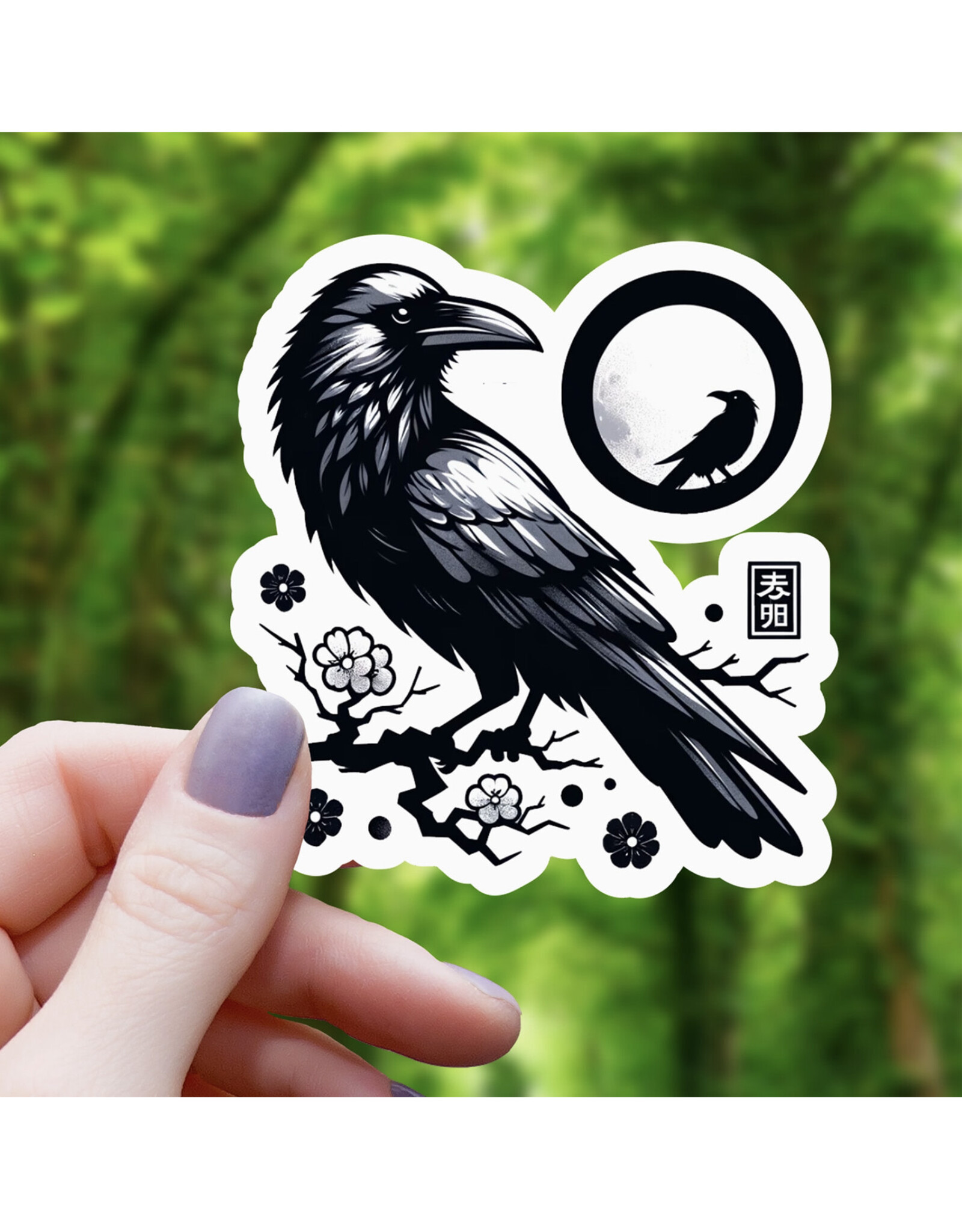 Raven on a Floral Branch Sticker