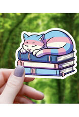 Trans Pride Cat on Books Sticker