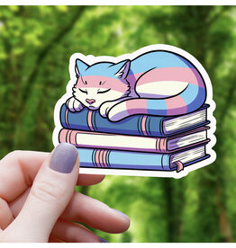 Trans Pride Cat on Books Sticker