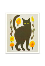 Black Cat Yellow Flowers Print
