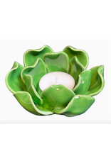 Floral Ceramic Tea Light Holder - Green