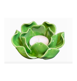 Floral Ceramic Tea Light Holder - Green