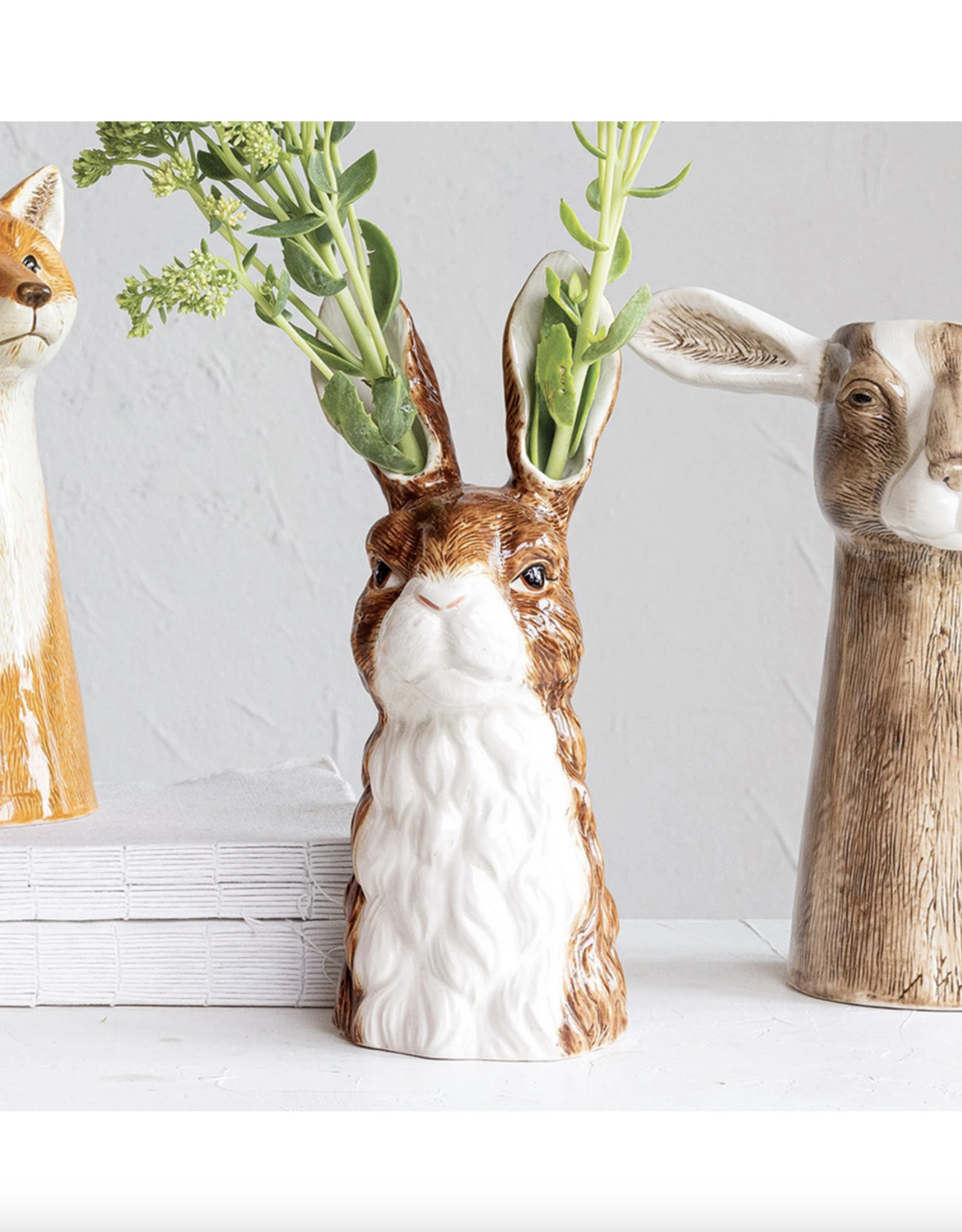 Handpainted Stoneware Rabbit Vase