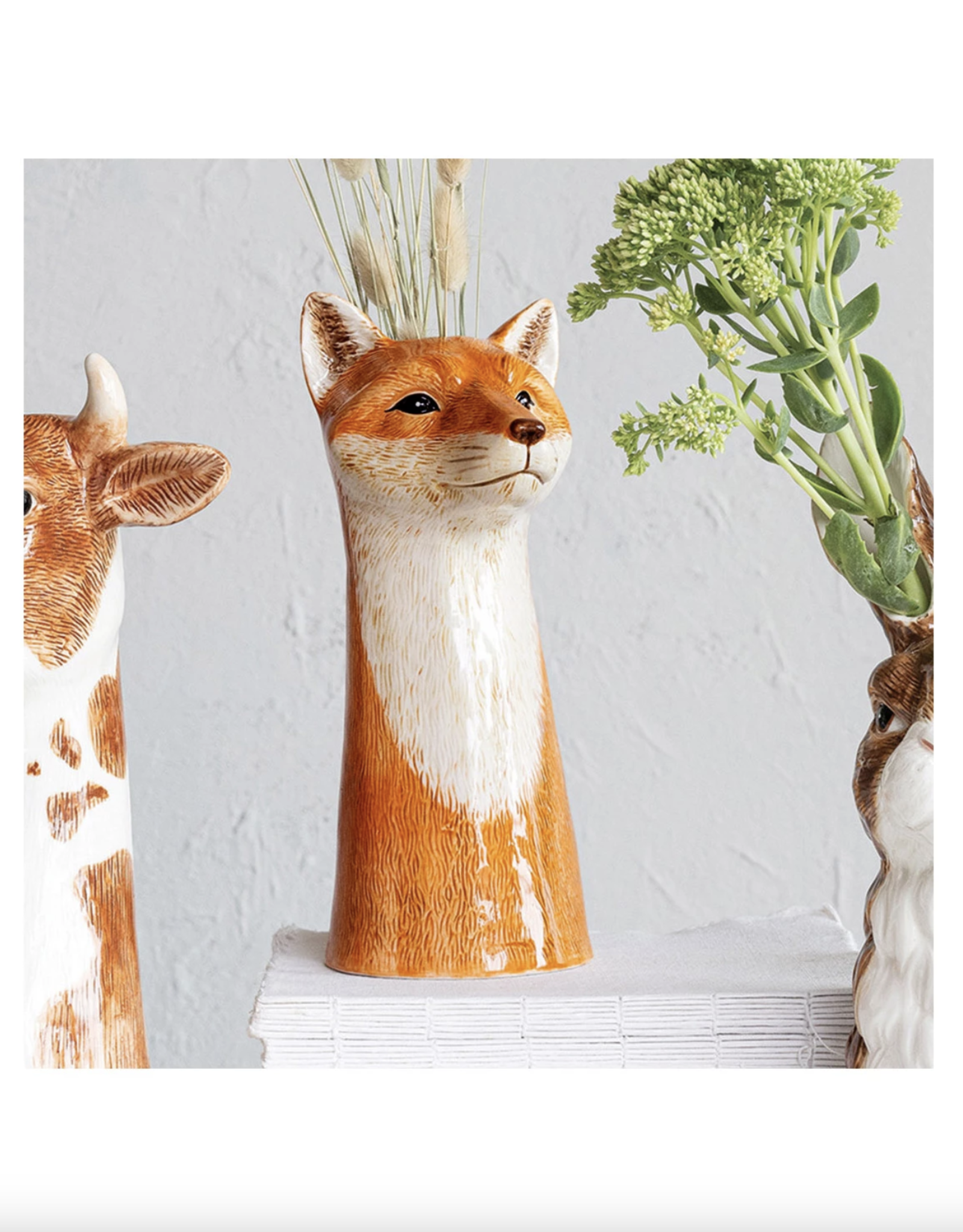 Handpainted Stoneware Fox Vase