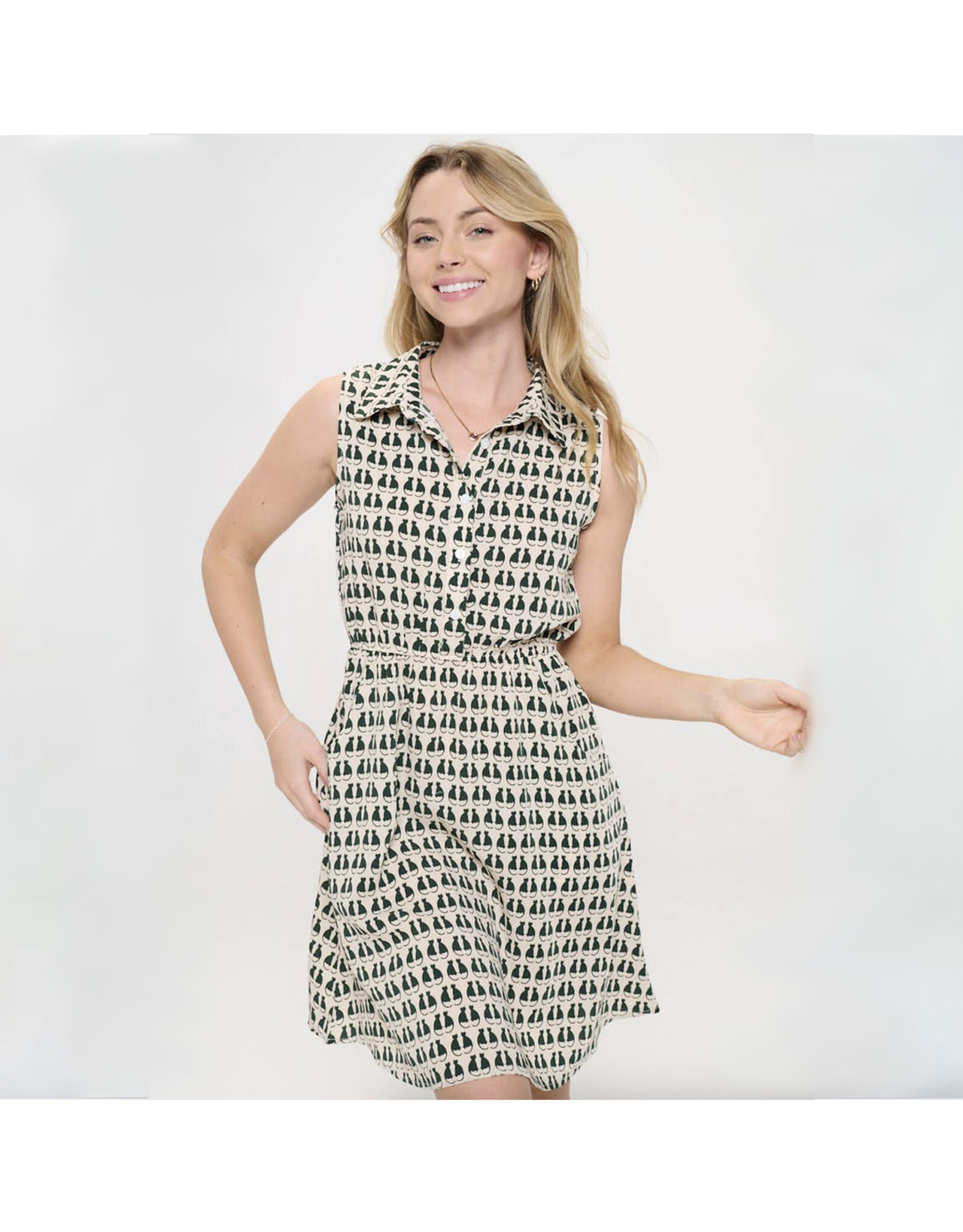 Green Cat Print Dress
