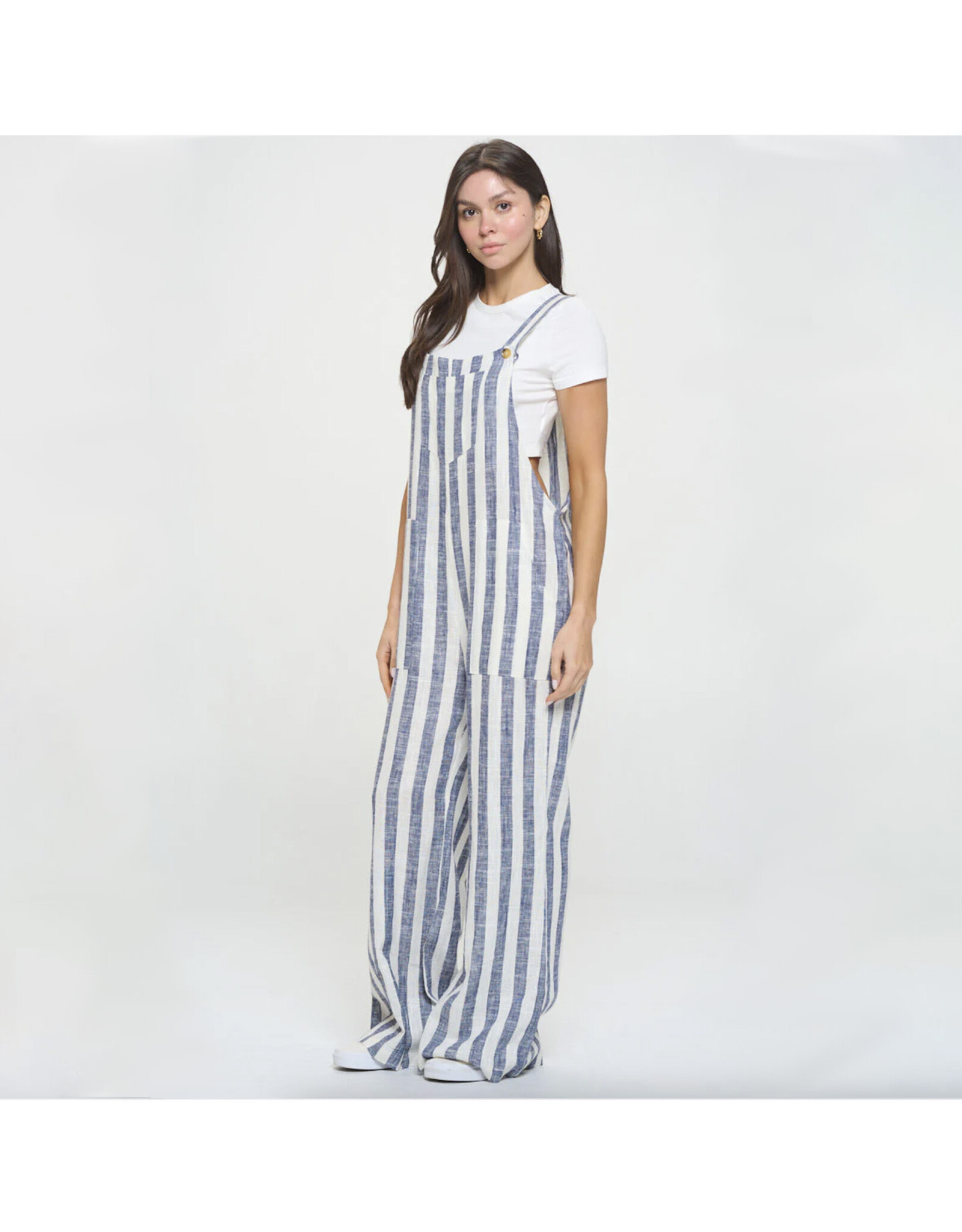 Blue and White Striped Overalls