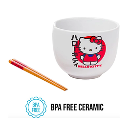 Silver Buffalo Hello Kitty Ceramic Ramen Bowl w/ Chopsticks