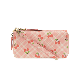 Chloe Zip Around Wallet - Cherries on Pink Plaid