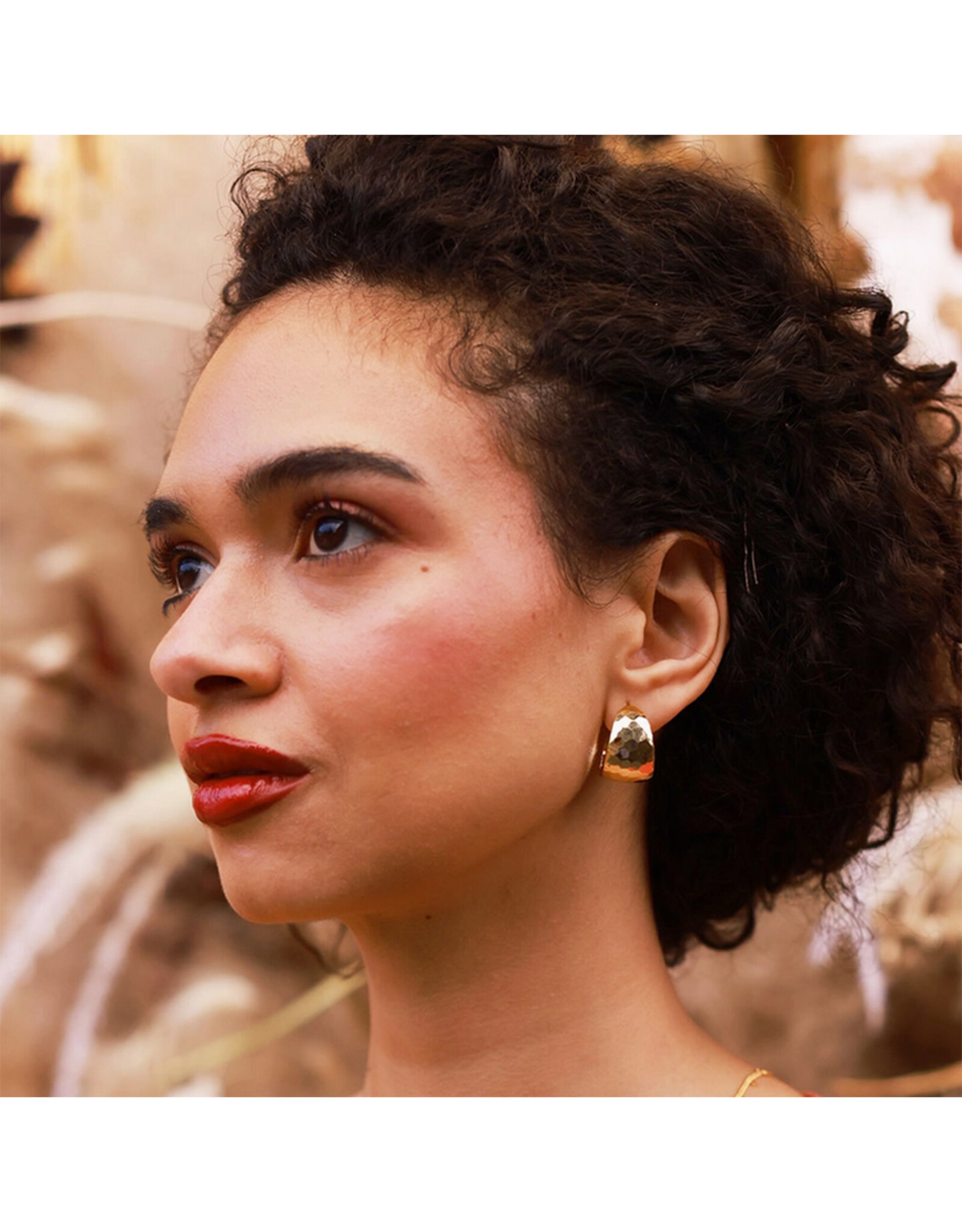 Hammered Vintage Style Hoops Earrings - Gold