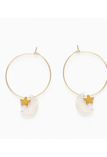 Mother of Pearl Moon + Star Hoops