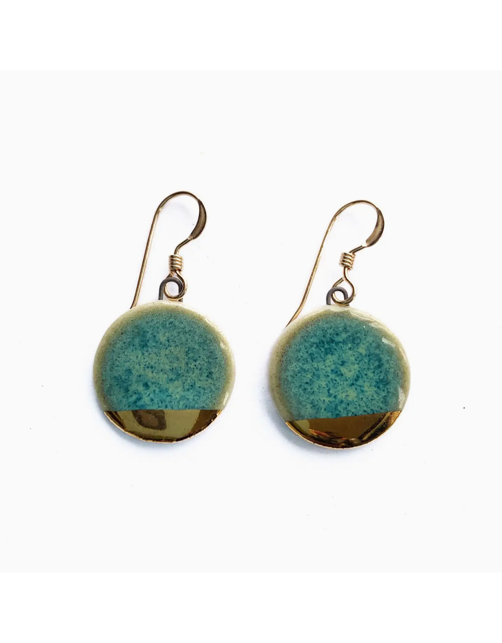 Small Circle Drop Earrings - Green & Gold