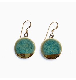 Small Circle Drop Earrings - Green & Gold
