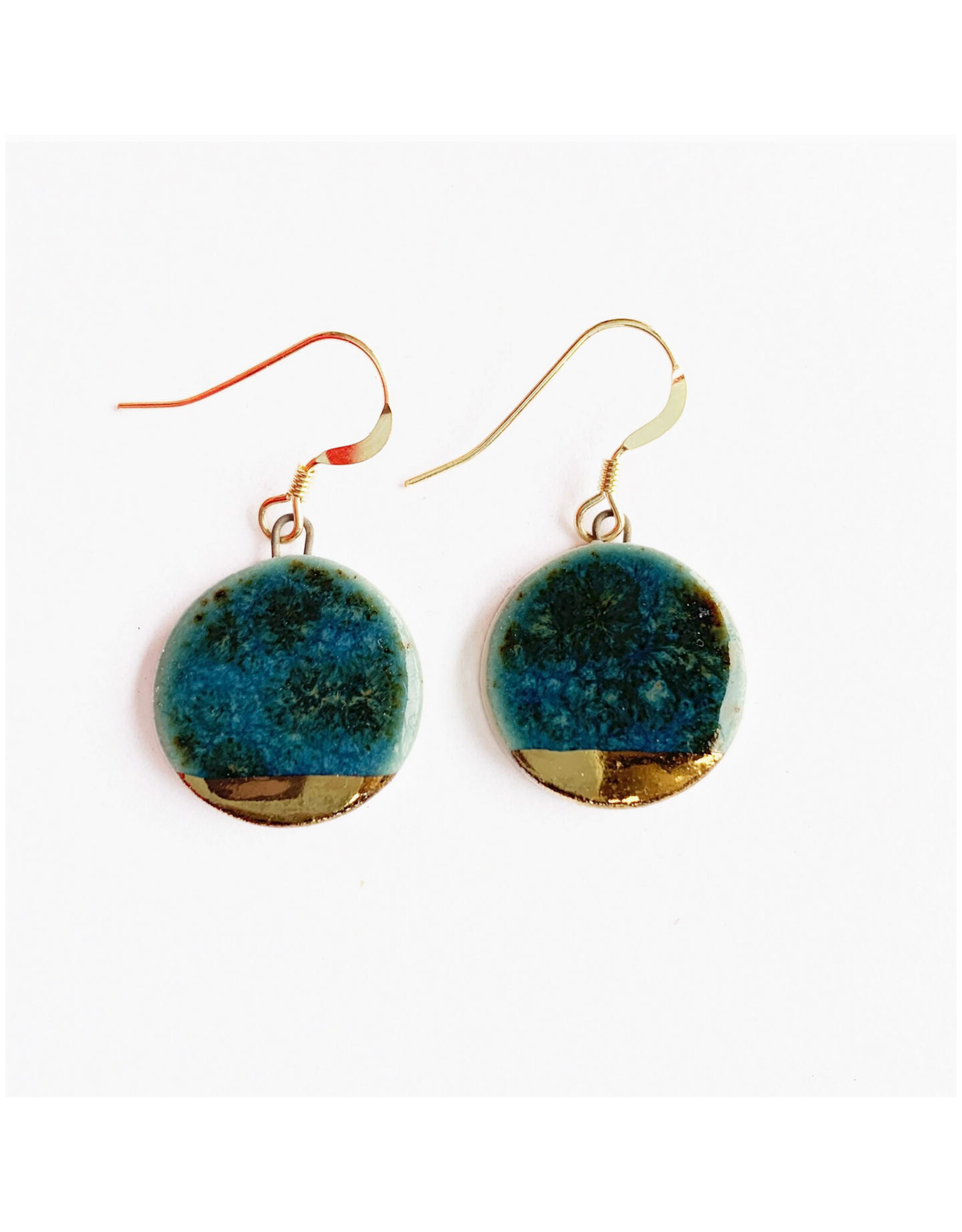 Small Circle Dop Earrings - Teal/Gold