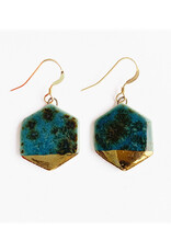 Small Hexagon Dangle Earrings - Deep Teal/Gold