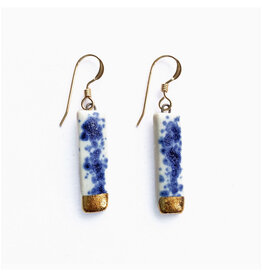 Small Rectangle Drop Earrings - Blue Speckle/Gold