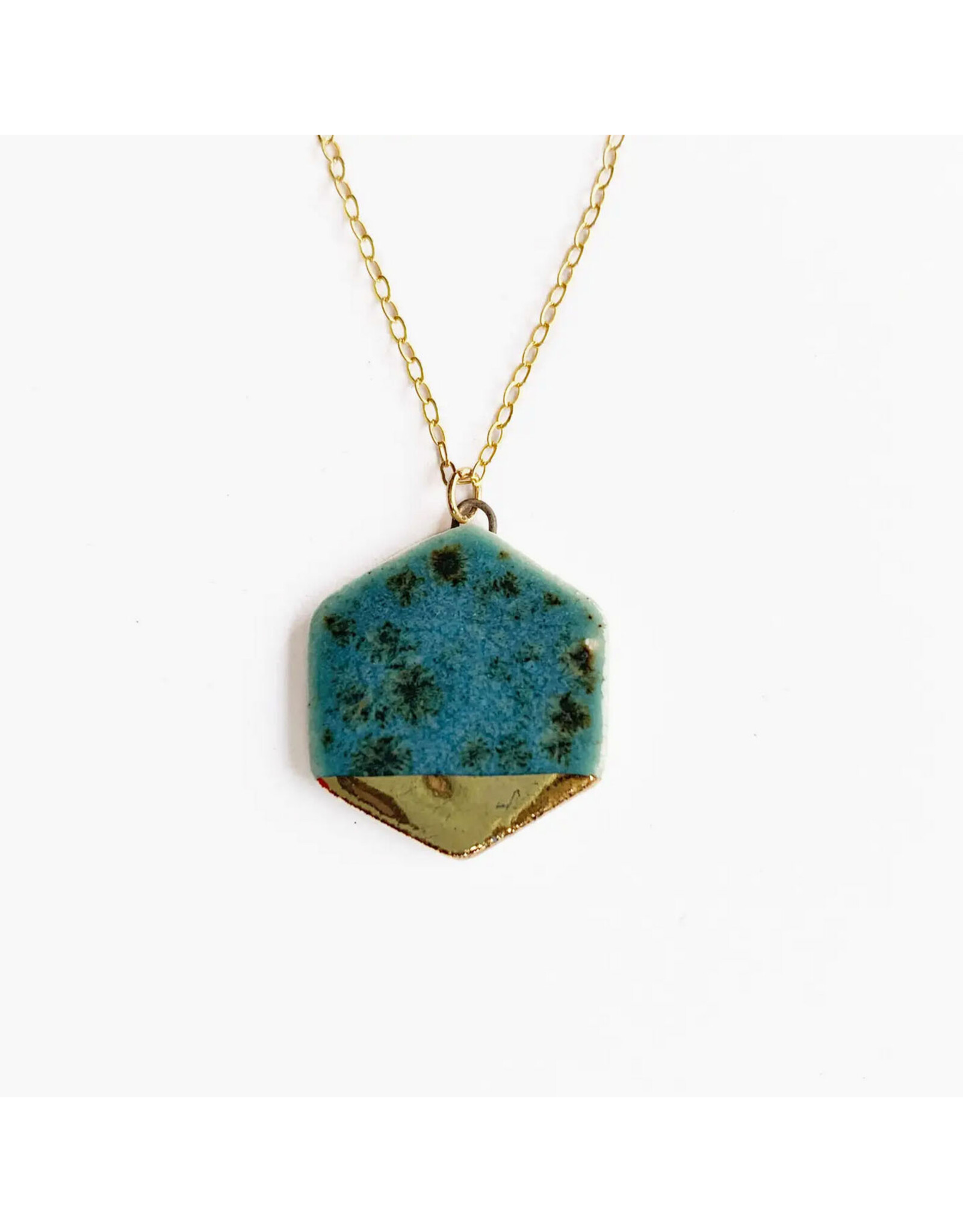 Small Hexagon Necklace -  Teal/Gold