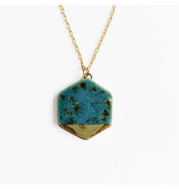 Small Hexagon Necklace -  Teal/Gold