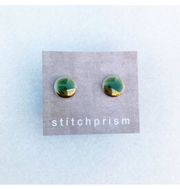 Small Circle Stud Earrings - Green/Gold