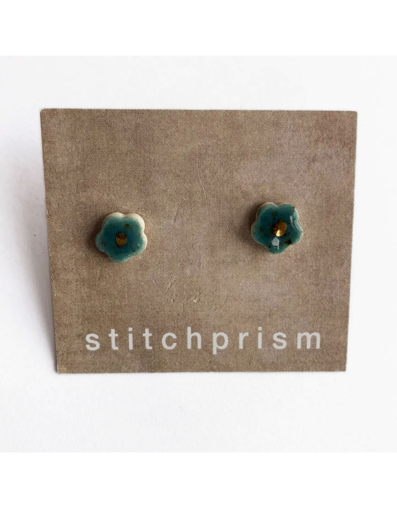 Tiny Flower Studs - Teal/Gold