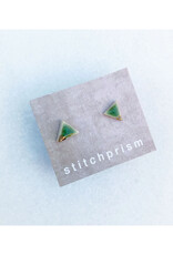 Triangle Stud Earrings - Green/Gold