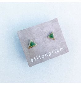 Triangle Stud Earrings - Green/Gold