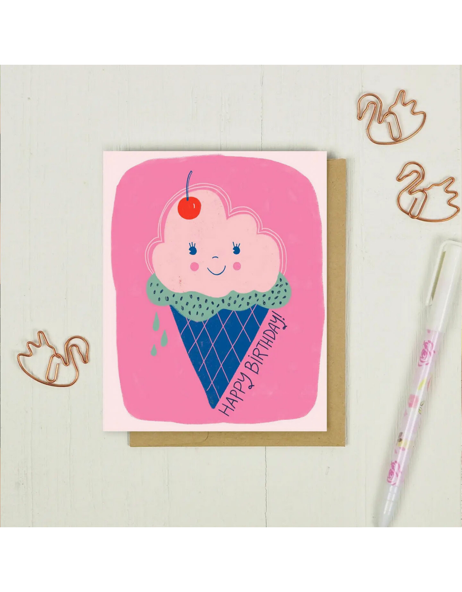 Happy Birthday Ice Cream Cone Greeting Card