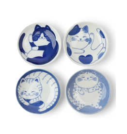 Blue & White Sleepy Cat Plates Gift Box