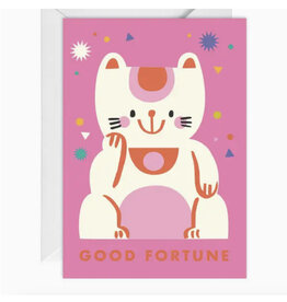 Happy Go Lucky Good Fortune Lucky Cat Greeting Card