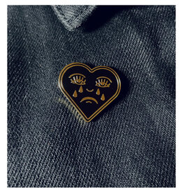 Whats Her Face Black and Gold Crying Heart Enamel Pin