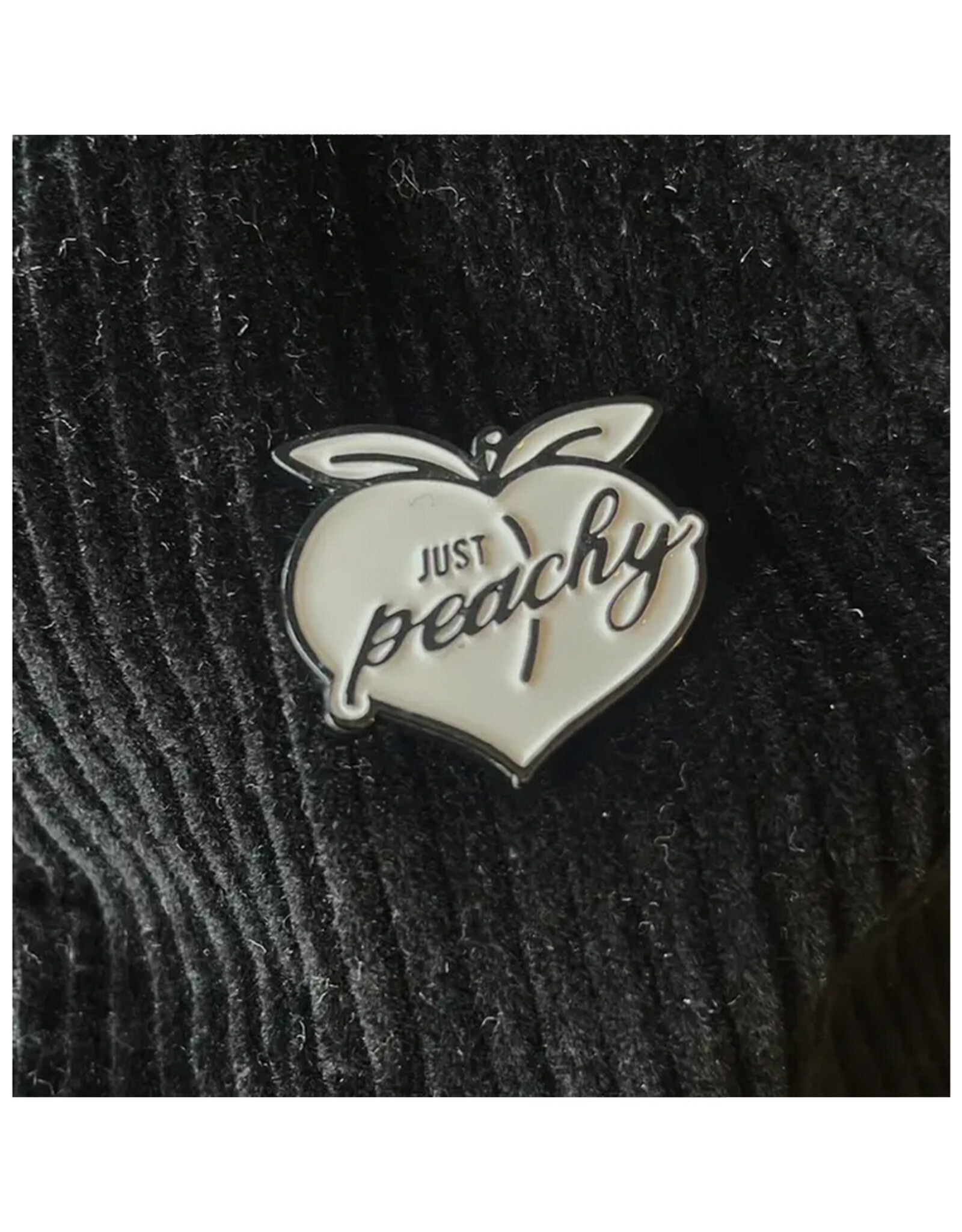 Just Peachy White and Black Enamel Pin