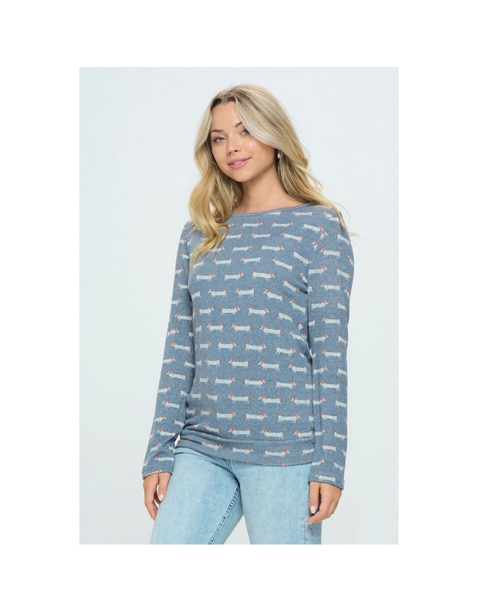 Wiener Dog Print Blue Sweater
