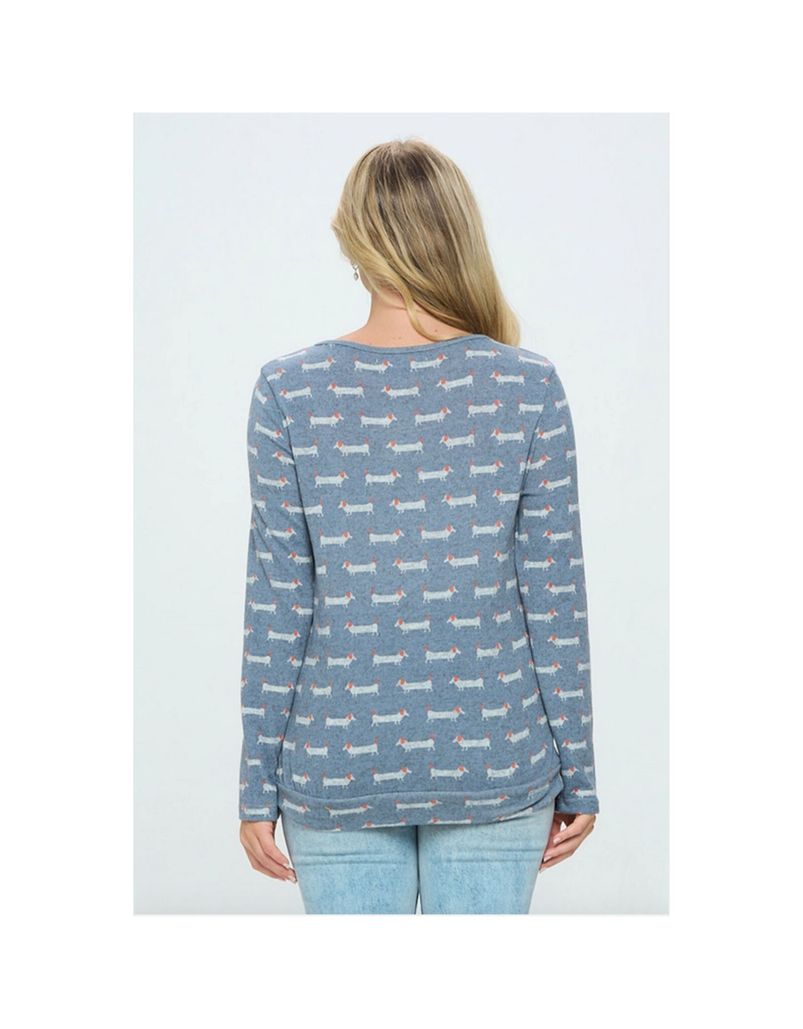 Wiener Dog Print Blue Sweater