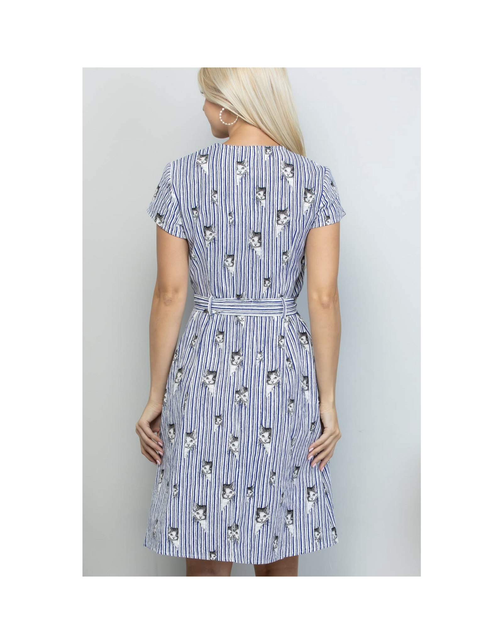 Peek A Boo Grey Kitty Striped Dress