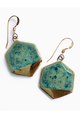 Small Hexagon Drop Earrings - Green/Gold